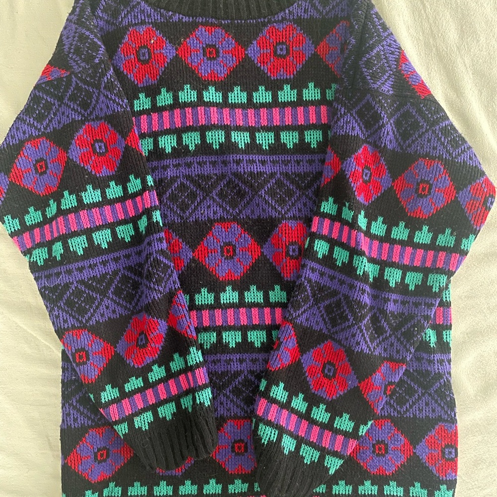 Vintage 80s Colorful Geometric Knit Sweater